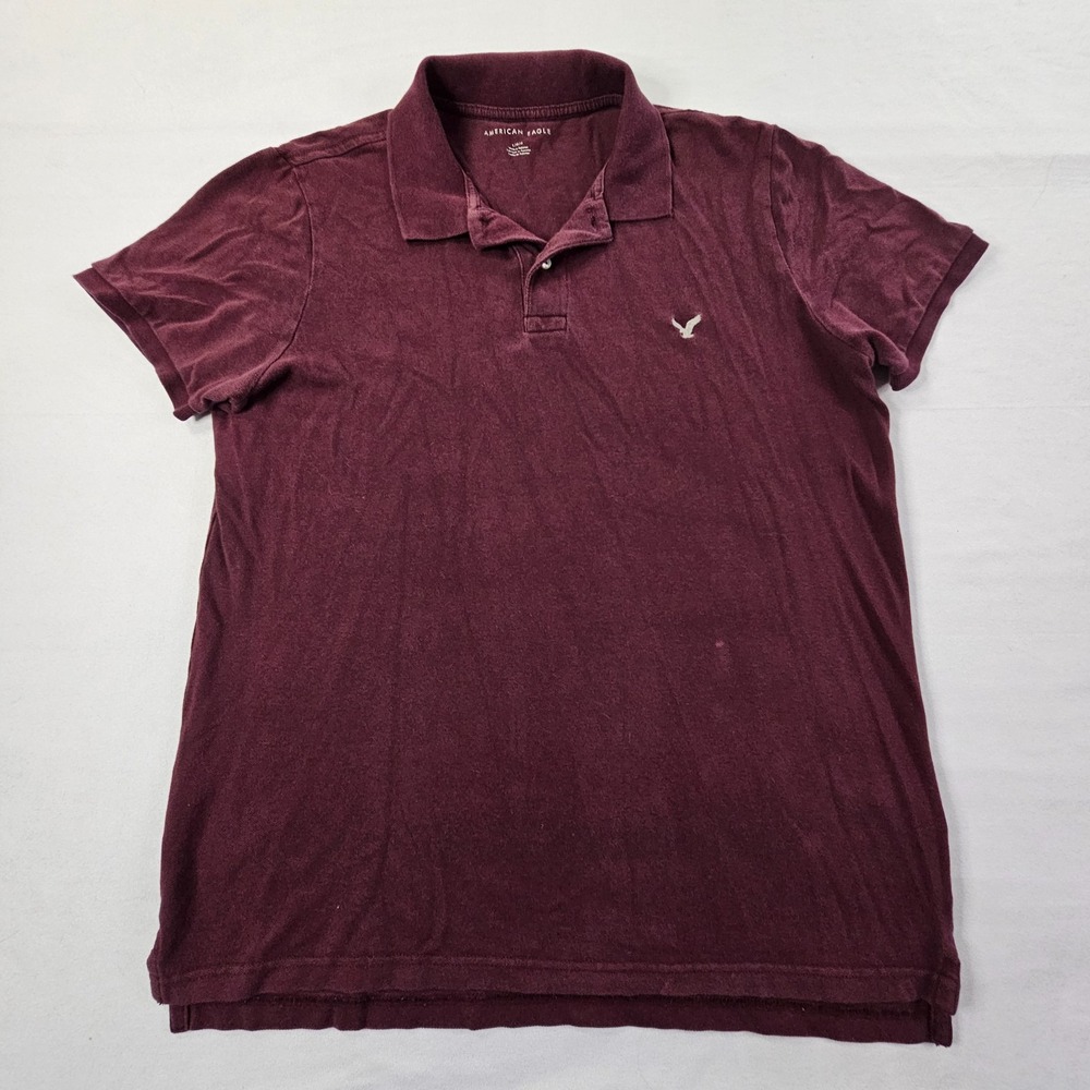 American Eagle Maroon Short Sleeve Cotton Polo Shirt Men's L